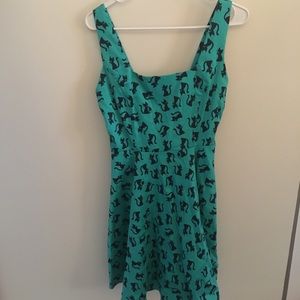 ModCloth Green and Navy Blue Cat Tank Dress